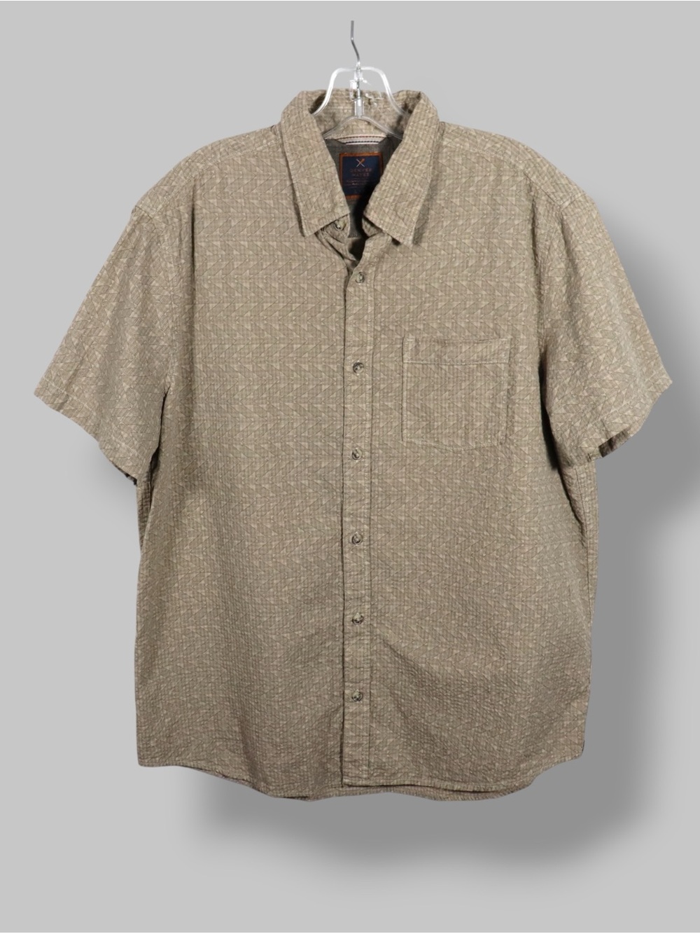 Denver Hayes Short Sleeve Button-Up Shirt Tan Pattern Men’s Large Casual